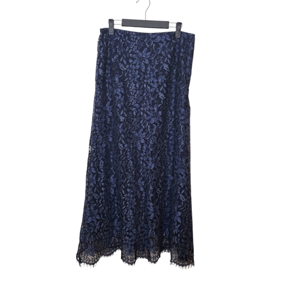 Sundance Blue Shimmery Floral Lace Overlay Feminine Whimsygoth Maxi Skirt Size 8 - Picture 1 of 7